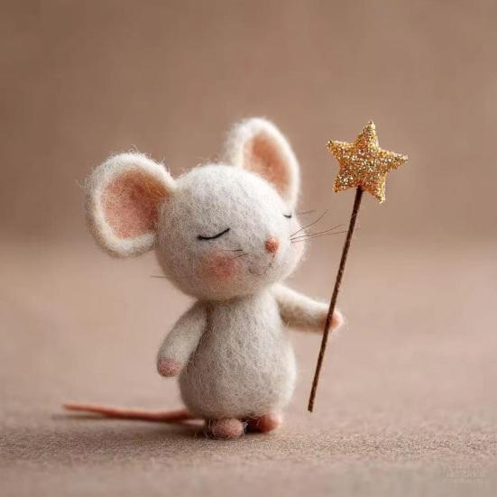 Felt Mouse with Star Handmade Cute Felt Mouse Figurine Mouse Holding Star Wand Ornament for Fall Home Decor Christmas Stocking Stuffer