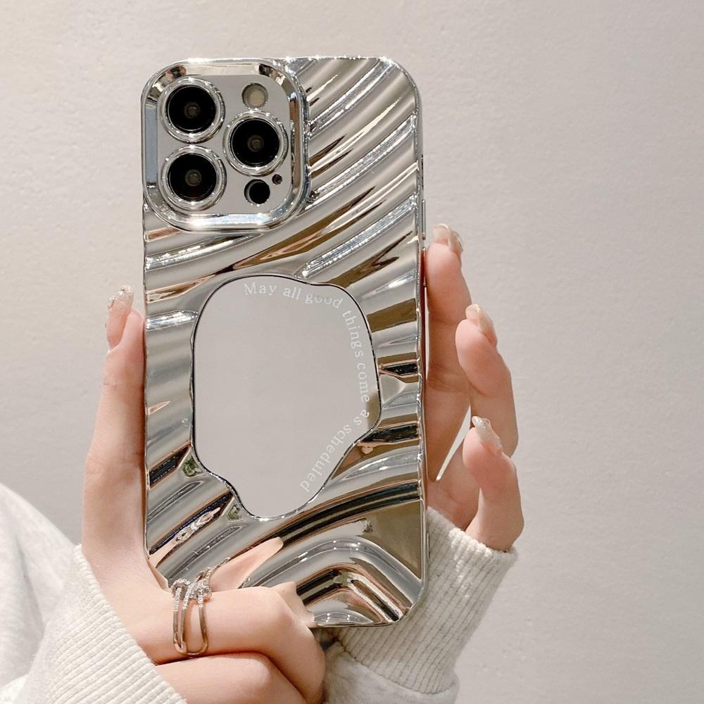 Luxe Golvend Make-up Spiegel Telefoonhoesje Voor iPhone 16 15 14 13 12 11 Pro Max XR X XS 8 7 Plus SE2 Zachte Schokbestendige Bumper Cover