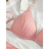 Women's Pink Cable Knit Bikini Set, Halter Triangle Two Piece Swimsuit with Pearl & Gold Chain Detail for Beach Vacation