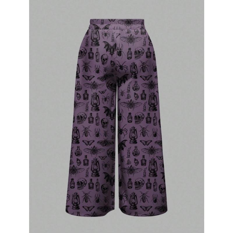 SHEIN2025 Autumn and Winter Halloween Elastic Purse Printed Casual Trousers for Women