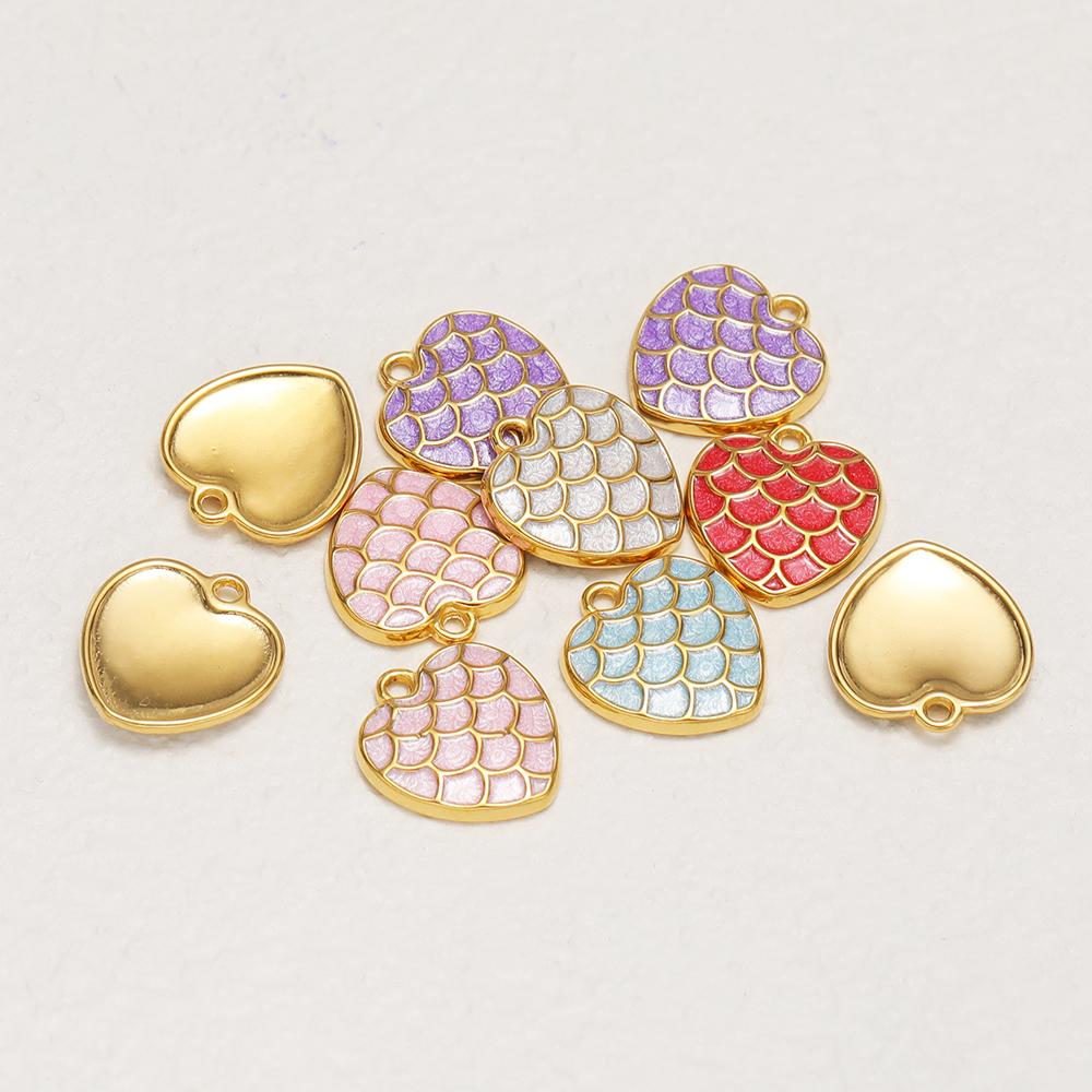 5pcs Stainless Steel Enamel Heart Charms Fish Scales Pendant for DIY Jewelry Findings Necklace Earrings Making Bracelet Supplies