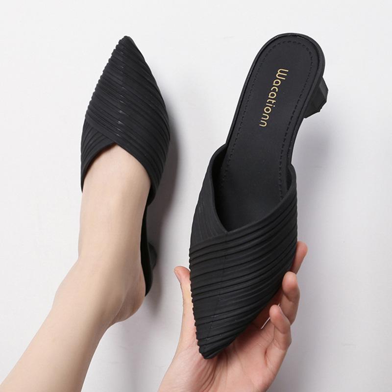 Women's Summer Pointed Toe Height-Enhancing Sandals: Fashionable, Casual, Non-Slip Half-Slippers with Thick Soles