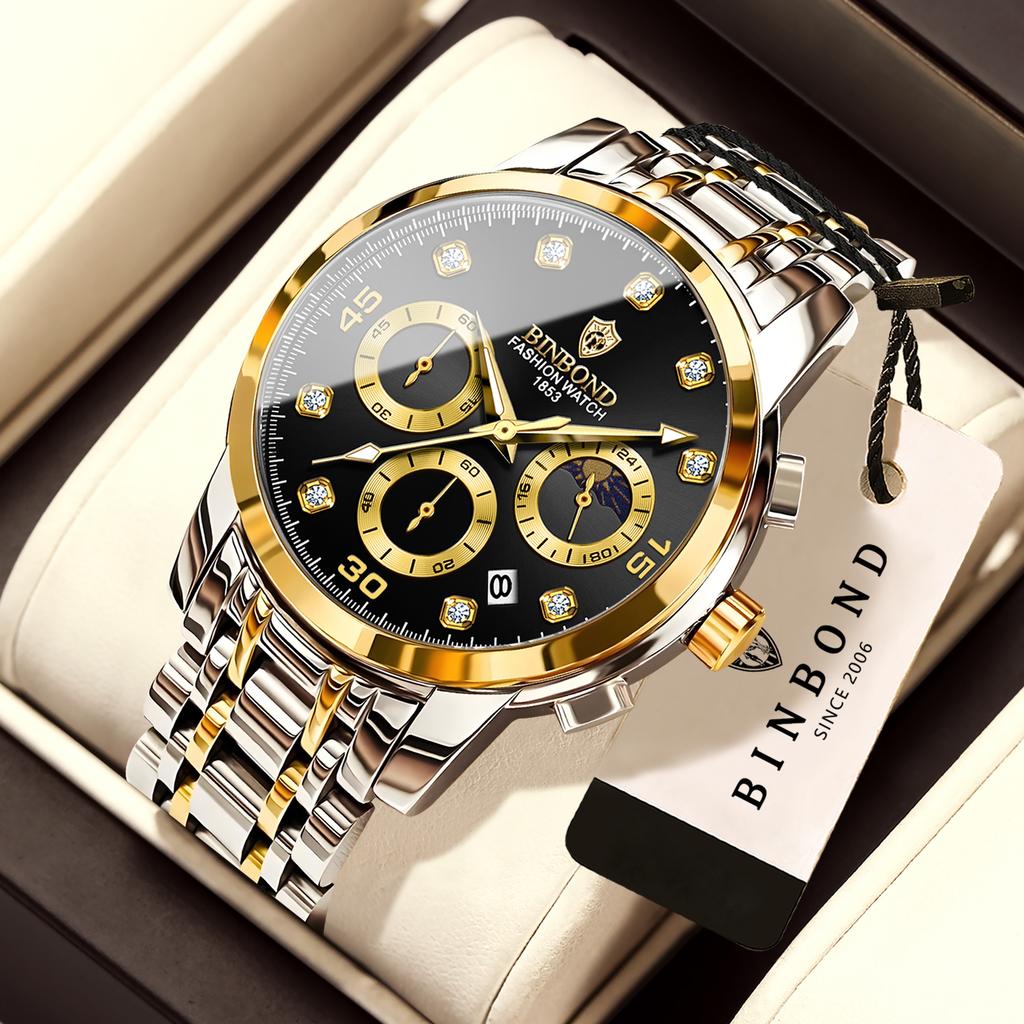 BINBOND Chronograph Automatisches Datum Luxus Quarzuhren Für Männer Leuchtend Präzise Wasserdicht Langlebig Herrenuhr Lässig Reloj