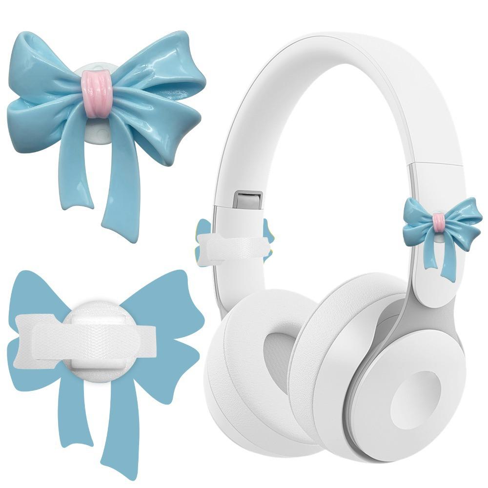 2PCS Silicone Headphone Decorations Bow Shape Headphone Accessories Headset Attachment Girls синий