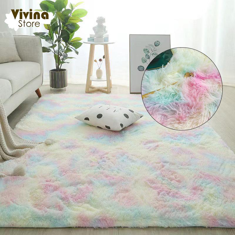 Regenboog Pluizig Tapijt Zacht Pluche Vloerkleed Voor Woonkamer Slaapkamer Kleurrijk Vloermat Warm Huisdecoratie Antislip Vloerkleed 50x80cm