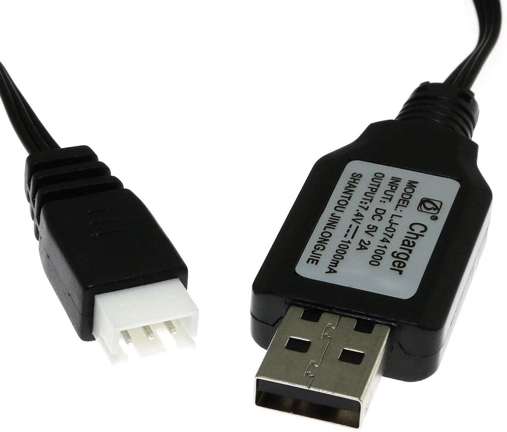 USB Charging Cable 7.4V – For SYMA X8C X8G Hubsan H501S – Compatible with LiPo Batteries – Black – Plastic