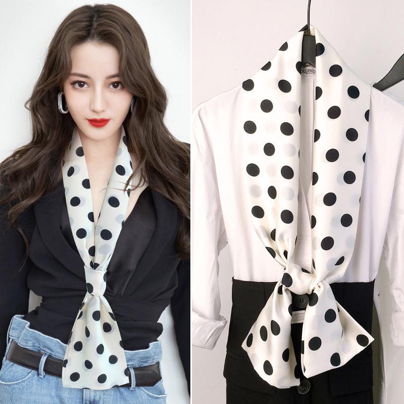 Long small silk scarf spring and summer new with shirt streamer multi-functional belt hair tie high-end printed scarf