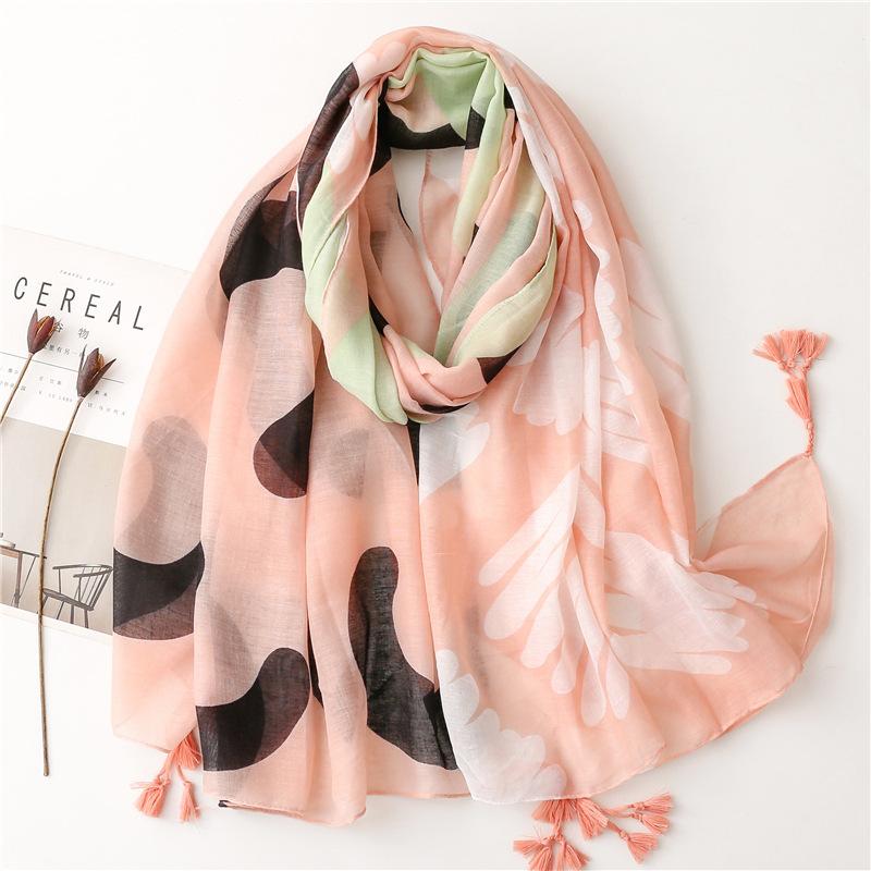 Women Fashion Bohemian Floral Patchwork Tassel Viscose Shawl Scarf Lady Print Soft Wrap Neck Snood Bufanda Muslim Hijab 180*90cm