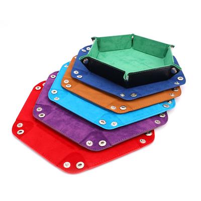 Foldable Dice Tray Box Leather Folding Hexagon Key Storage Coin Square Tray Dice Game for Table Board Games