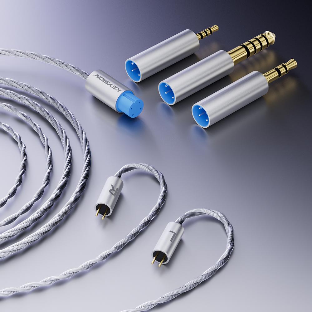 KEYSION 3-in-1 2,5 3,5 4,4mm Austauschbares versilbertes OCC Upgrade-Kabel 0,78mm 2-Pin-Draht-Kopfhörerkabel HIFI-Kopfhörerkabel