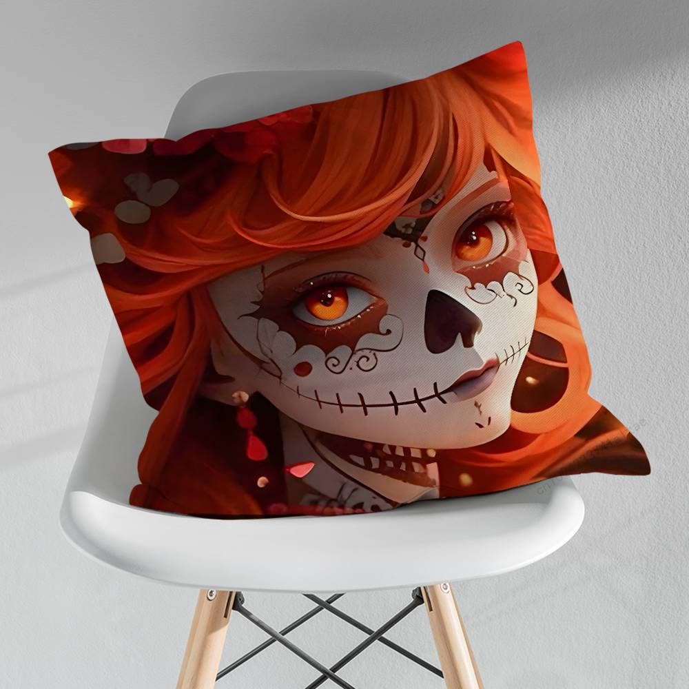 Cartoon Skull Girl Catrina Pillow Case For 30x30cm45x45cm55x55cm For Home Bedroom Decoration And Protector