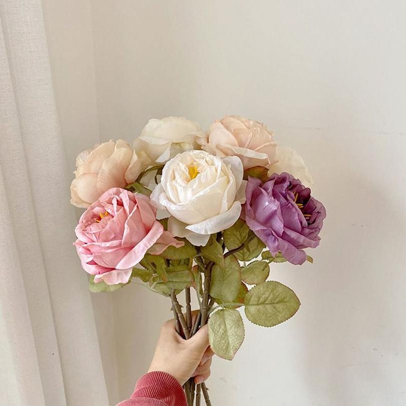 

Artificial Flower Caramel Rose High Quality Garden Courtyard Wedding Bride Bouquet Wreath Home Table Vase Diy Gift Decor Hotsale 1PC фіолетовий