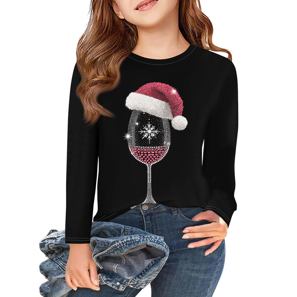 Christmas Day Girls Long Sleeve T Shirts Kids Fall Tops Crewneck Printed Basic Tees