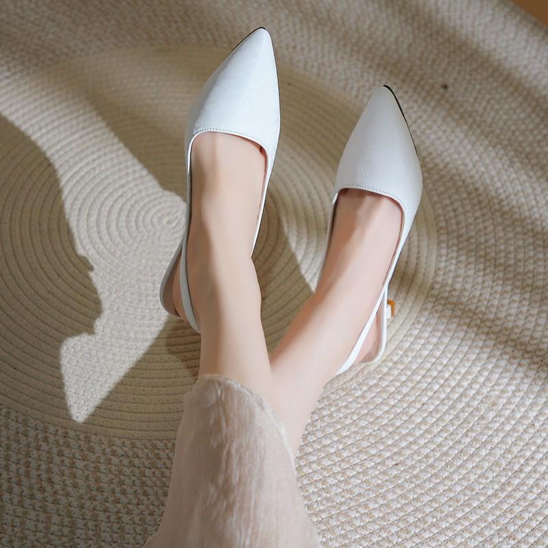 Fashion Slingback Sandals Women Summer Casual Fashion Point Toe Leather Shoes For Women Low Heels Comfort Mules Party Shoes Ladies