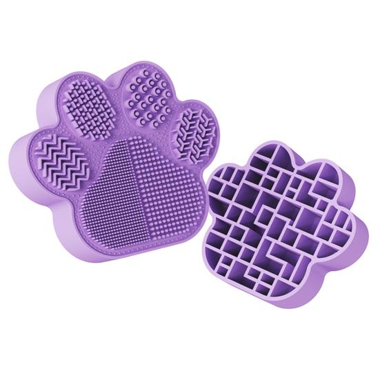 מחזיק מברשות איפור 2 ב-1, משטח סיליקון טקסטורלי לניקוי מברשות איפור עם מחזיק ייבוש, מארגן מברשות בצורת כף חתול לניקוי ואחסון