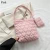 Quilted Shoulder Bags Casual Down Cotton Padded Large Capacity Shopping Bags Solid Color Handbags Women Girls
