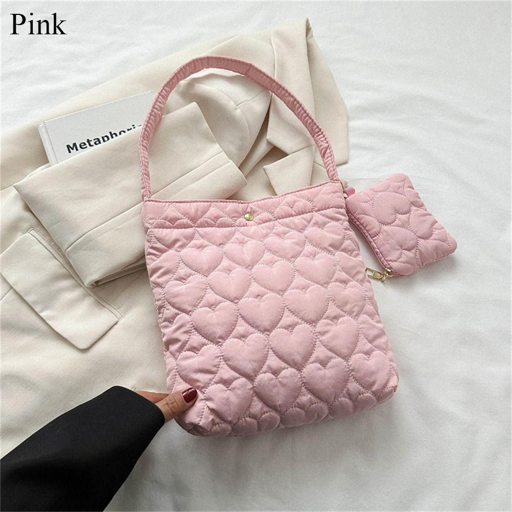 Quilted Shoulder Bags Casual Down Cotton Padded Large Capacity Shopping Bags Solid Color Handbags Women Girls