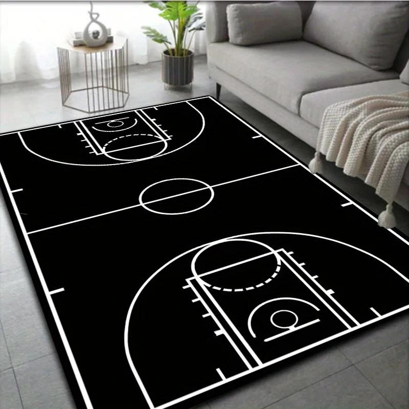 Six Music Notes Pattern Door Mat Soft Fluffy Non-Slip Floor Rug Black Basketball Court Decor for Living Room Bedroom Entryway