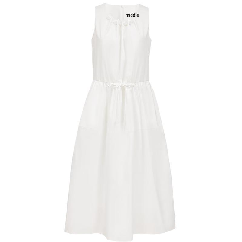 VEROMODA Pure Cotton Beaded Neck Tie-Waist A-Line Dress