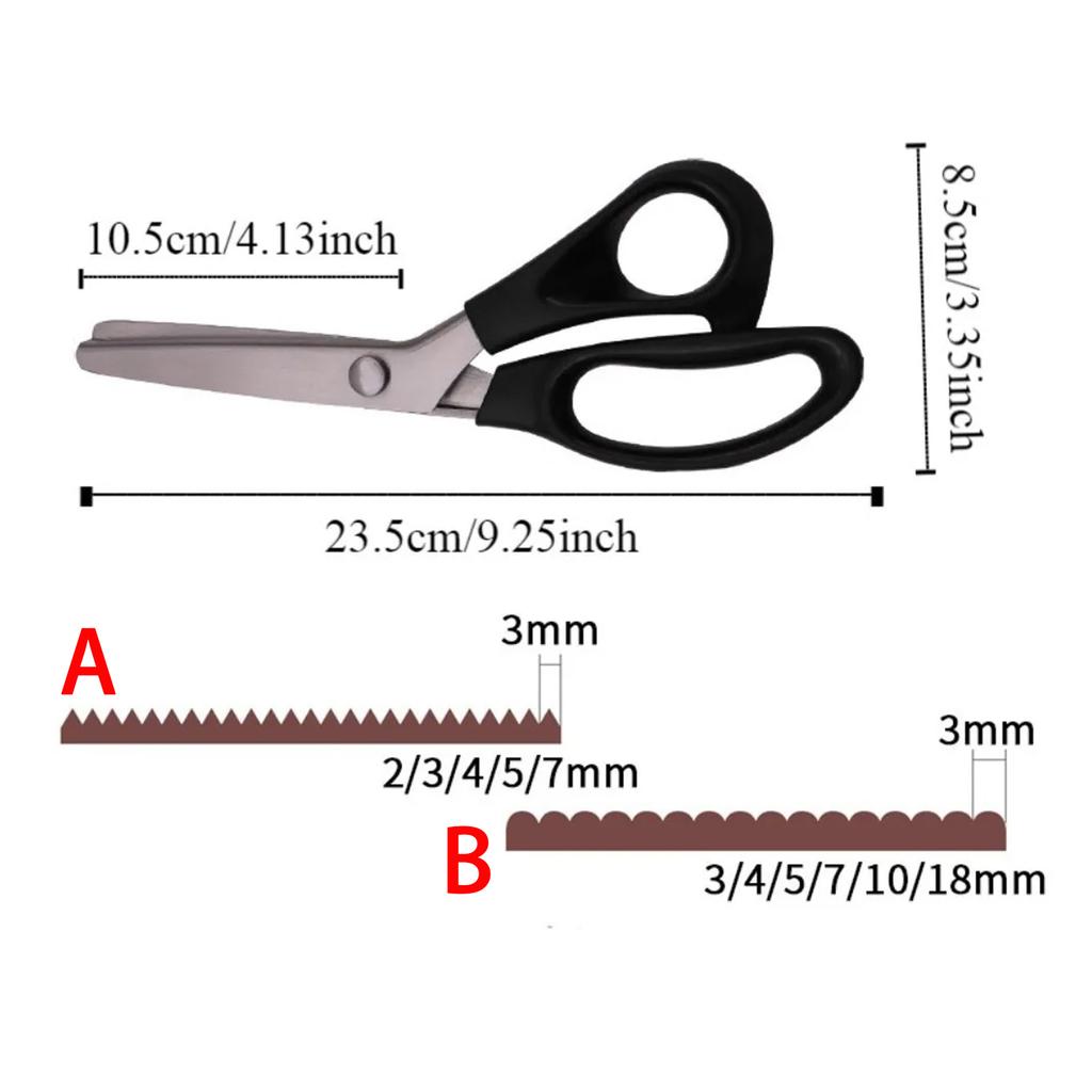 Stainless Steel Fabric Cloth Crafts Scissors, Triangle /Circle Arc Teeth Lace Dressmaking Zig Zag Cut Tailor's Sewing Shears