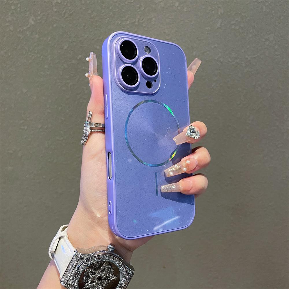 Luxury For Magsafe Glitter Aurora Glossy Phone Case For iPhone 15 16 17 Pro Max 14 Plus 13 12 11 Full Lens Protection Back Cover
