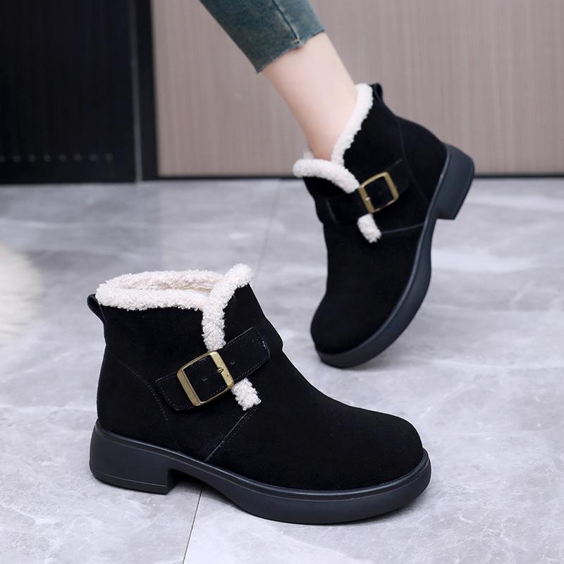 Fashion GKTINOO Snow Boots Women Cow Suede Furry Soft Sole Non-slip 2024 Winter Warm Ladies Shoes Handmade Retro Short Boots