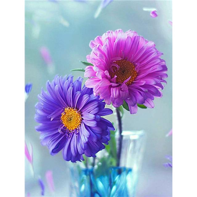 DIY 5D diamantmaleri Blomster Diamantbroderi Helrunde Rhinestones Korssting