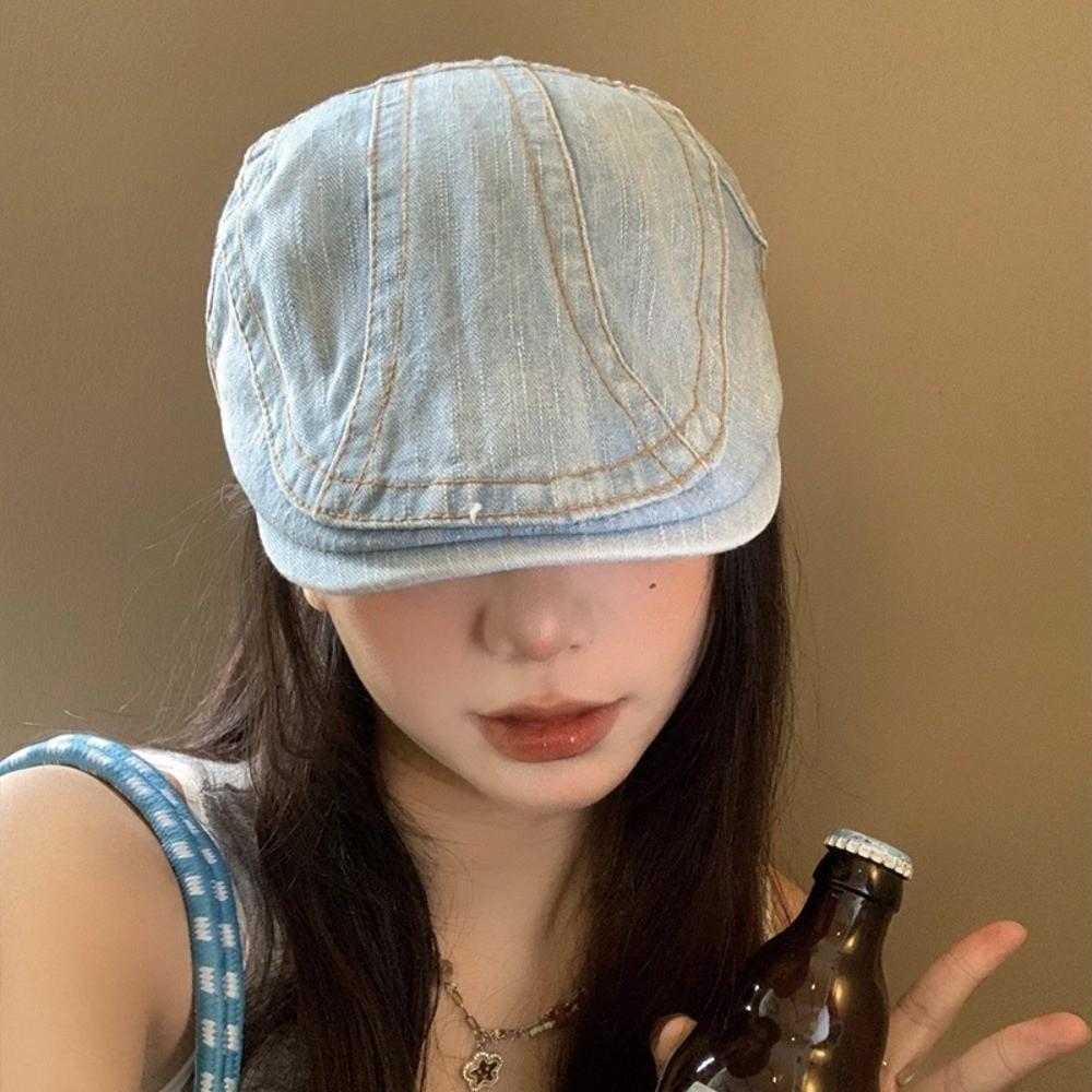Washed Denim Beret Y2k Newsboy Hat Fashion Forward Hat  Women