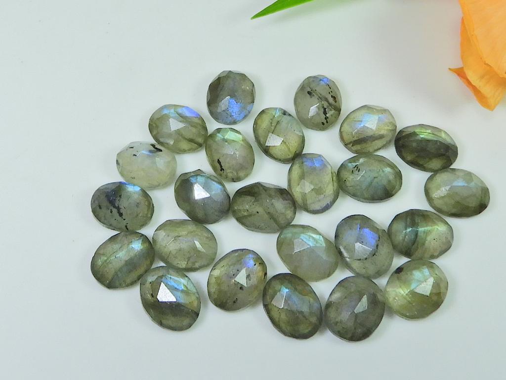 24Pcs 8X10MM Natural Labradorite Both Side Checker Cut Oval Loose Gemstone LM-1235