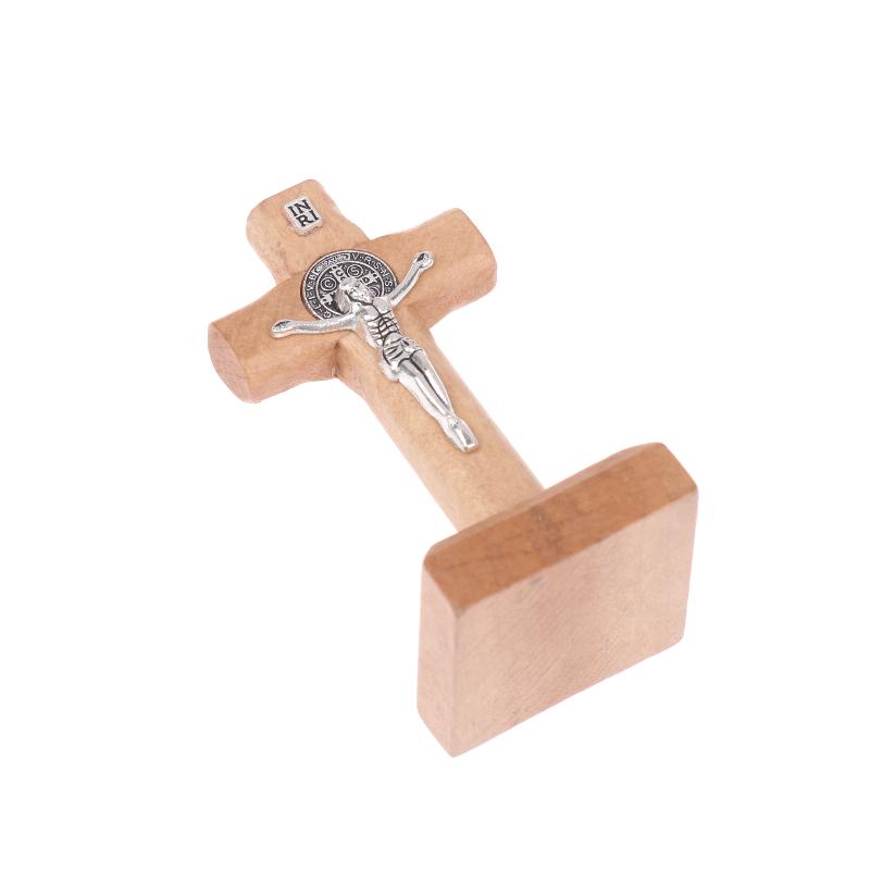 Wooden Cross With Base, Pray For Your Family And Home, Handheld Religious Souvenir Statue Of Jesu On Base
