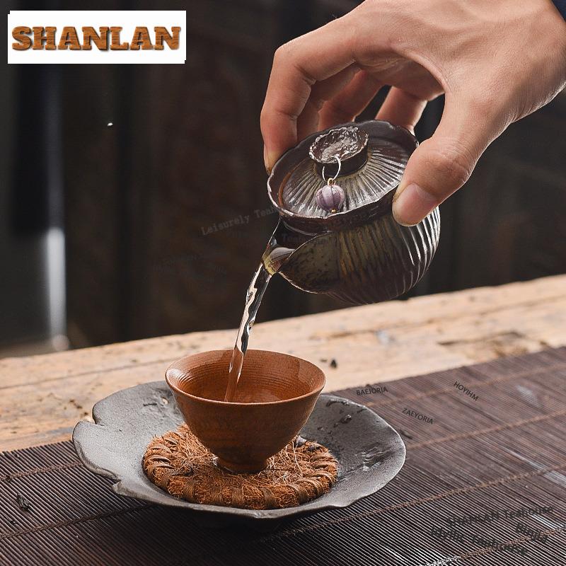 HOYIHM 130ml Wood-fired Porcelain Old Rock Mud Teapot Zen Tea Infuser Pot Household Tea Brewing Kettle With Mesh Opening Cafes