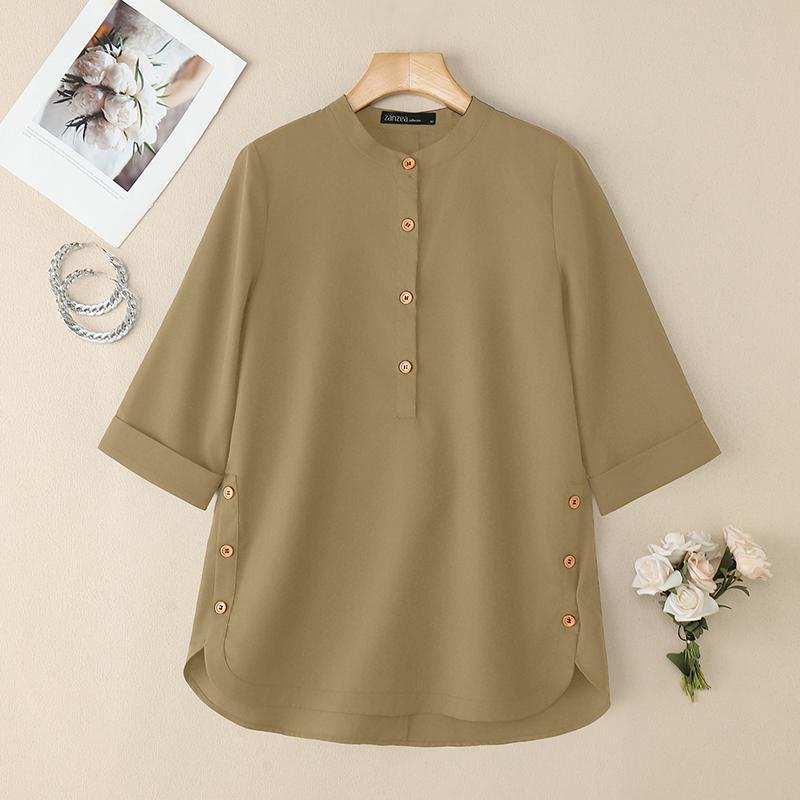 

ZANZEA Женская однотонная свободная повседневная блузка с рукавом 3/4 5XL хаки