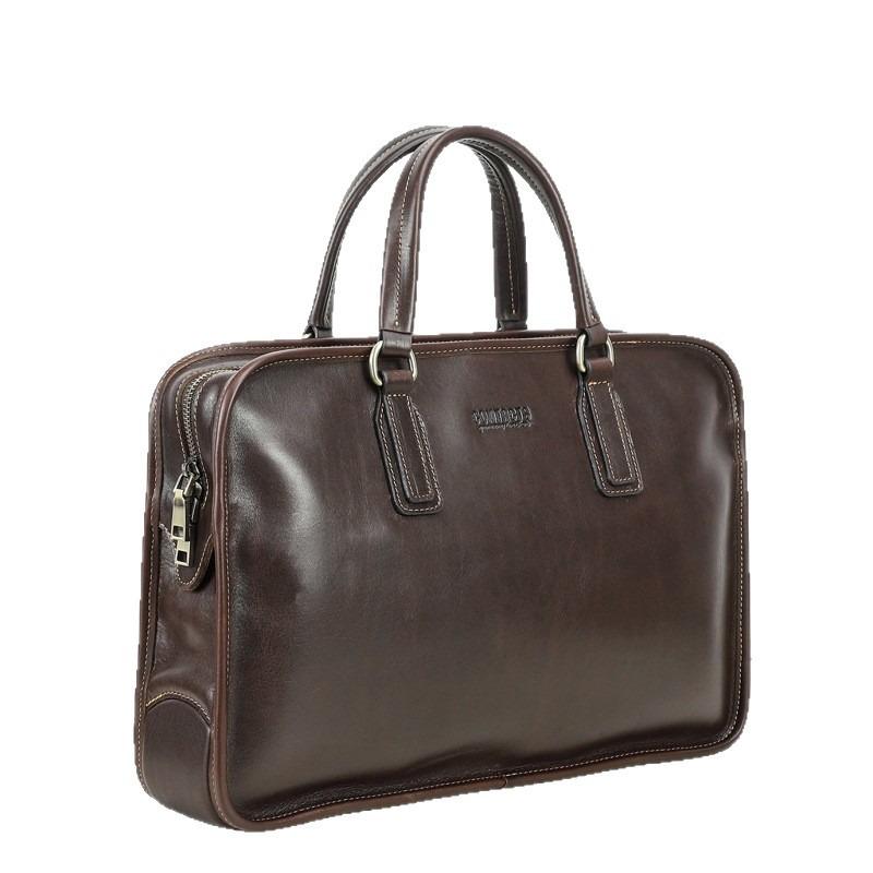 Men Full Grain Waxed Leather Briefcase Fits 14 Inch Laptop Business