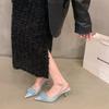 Schwarze temperamentvolle Gesellschaftsdame Tasche Kopf Sandalen Feenschuhe Frühling Französische spitze hohe Absätze Einzelne Schuhe