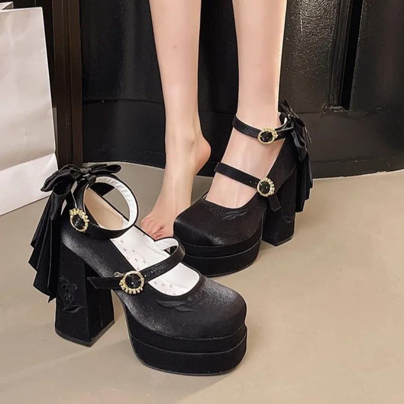 

Модные женские туфли-лодочки на платформе для ночного клуба, в стиле Лолиты, модные туфли на высоком каблуке с мелким вырезом, весна-осень 2025, женские туфли для стриптиза для улицы 42 чёрный