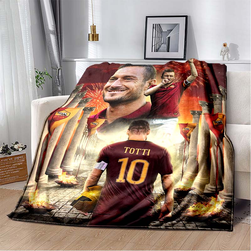 AS Roma Logo Lupacchiotta Scudo Stampa Verticale Bordeaux Oro Coperta Morbida in Flanella Calda Coperta Decorativa per Divano Letto Per i Tifosi di Calcio