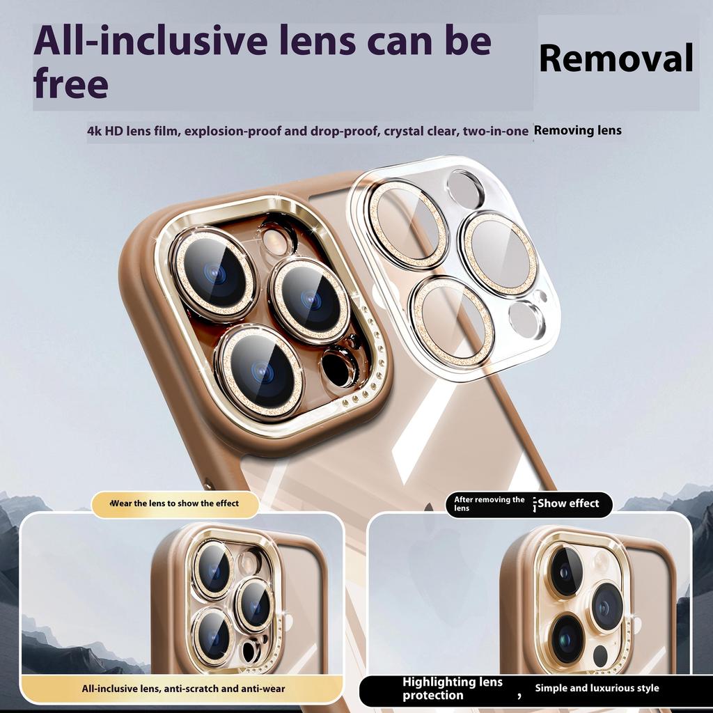 For iPhone 16 Pro Max Case PC+TPU Clear Phone Cover with Glitter Camera Lens Film