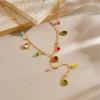 Fashion Colorful Glass Rhinestone Geometric Pendant Strawberry Fruit Gold Y Shape Necklace