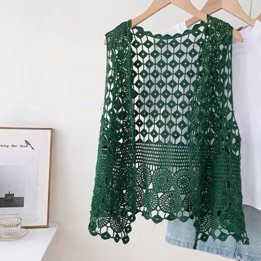 Chaleco de ganchillo de punto hueco para el verano de mujer con nuevo top de tirantes suelto bohemio sin mangas