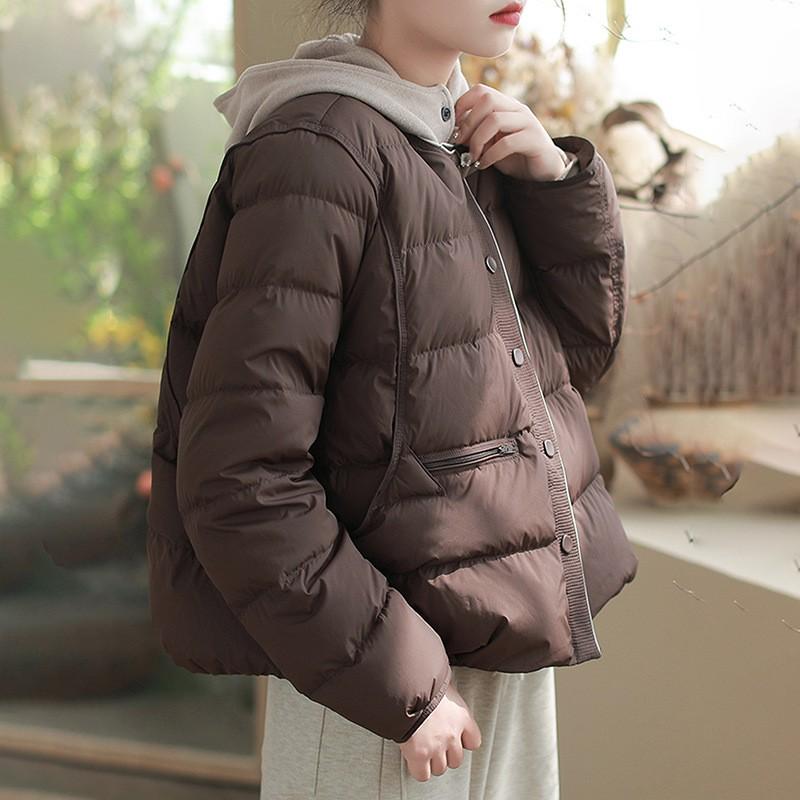 Womens Lightweight Winter Duck Down Coat Black Beige Coffee Elegant Casual Warm Jacket