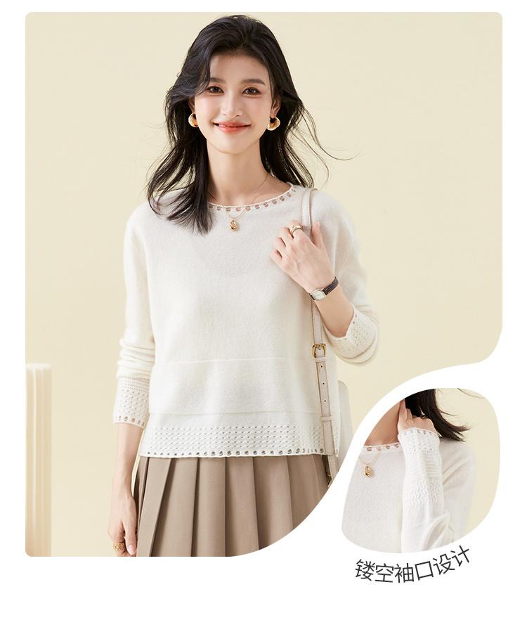 100% Cashmere Round Neck Knitted Sweater for Women