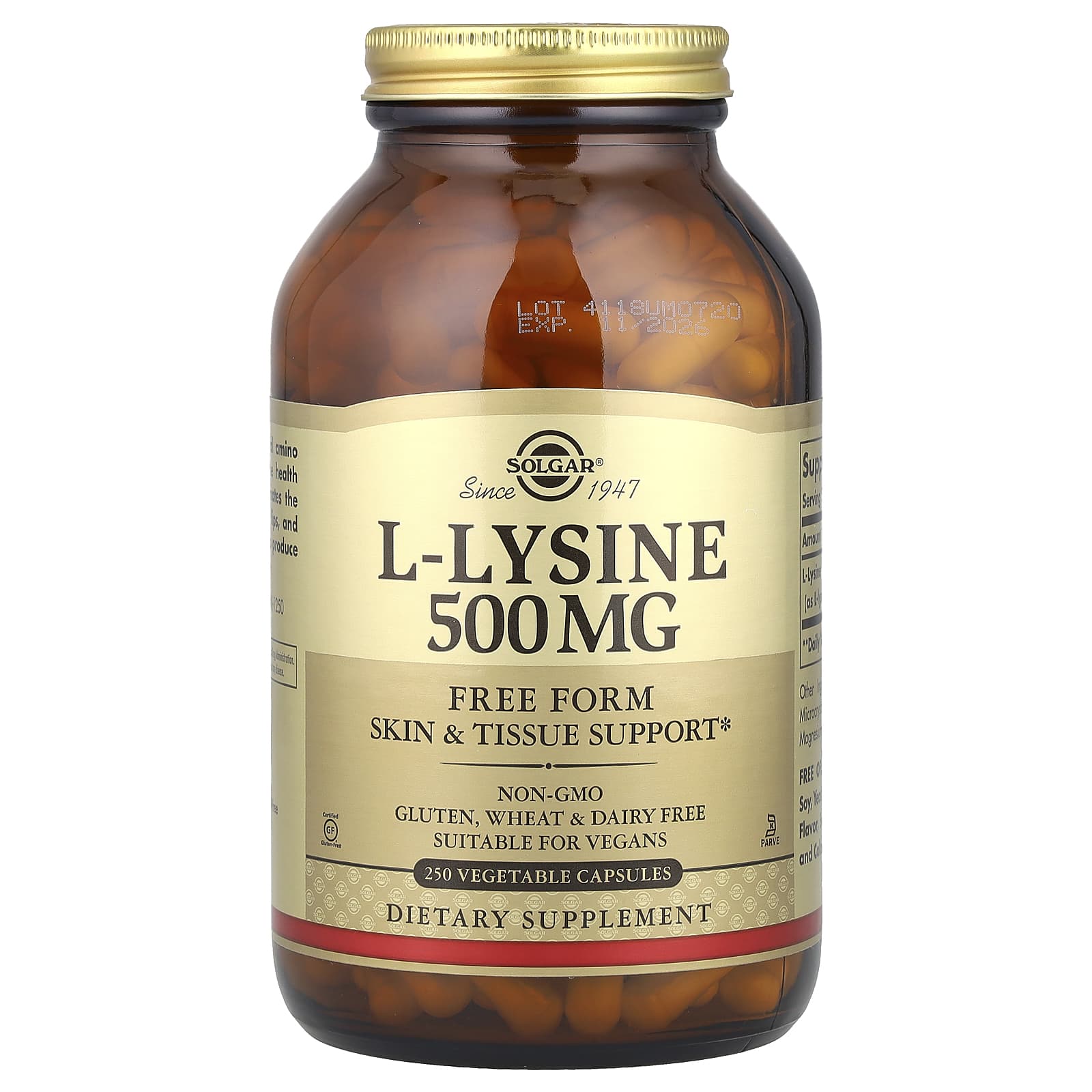 

L-Lysine, Free Form, 500Mg, 250 Veggie Caps