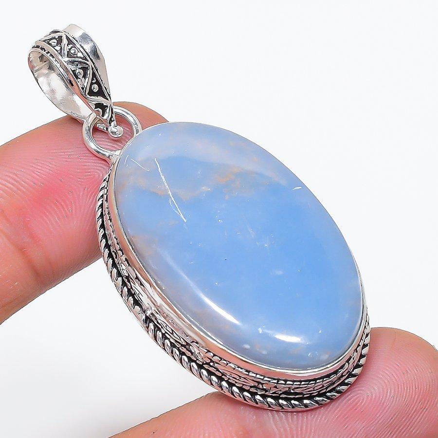 Natural Angelite Gemstone 925 Sterling Silver Jewelry Pendant 2.25  AP-14289