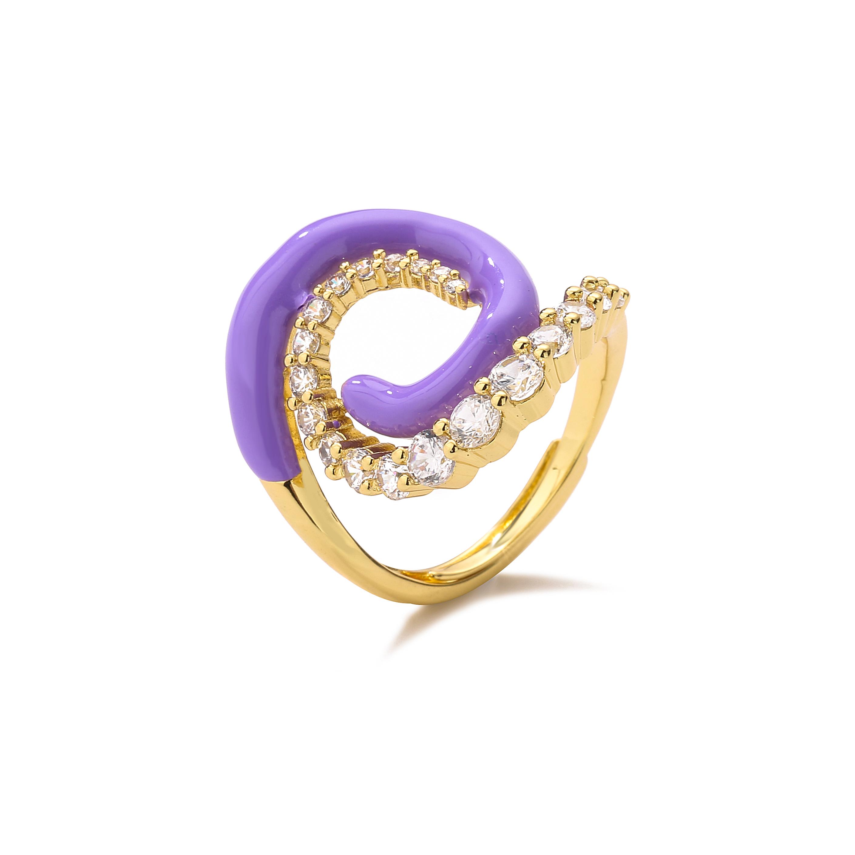 

HECHENG, Crystal Open Ring Square Rectangle Summer Ins Y2K Candy Color Enamel Multicolor Colorful Accessories Fashion Zircon фіолетовий