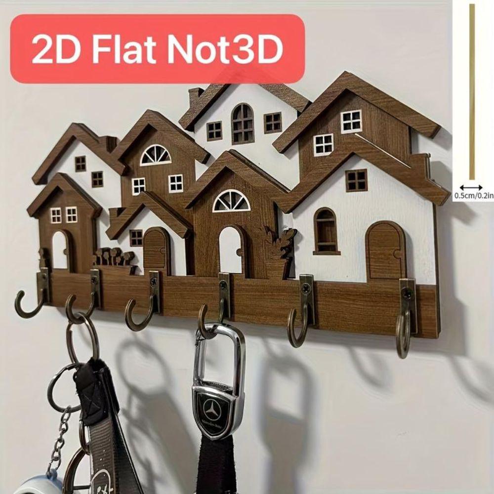 2D Flaches Haus Schlüsselanhänger Holz Dekorative Schlüsselaufhänger Geschenke Wand Schlüsselregal Heimwanddekoration