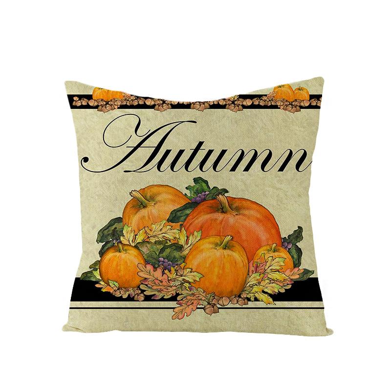 Thanksgiving Cushion Cover Pumpkin Print Harvest Polyester Cushion Cover Office Sofa Cushion Cover