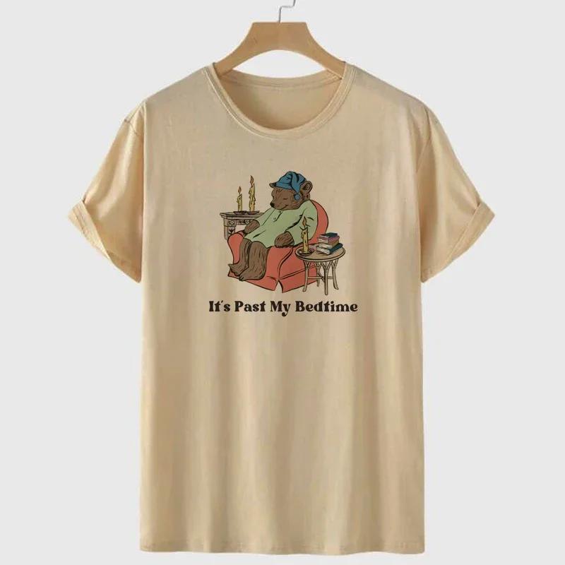 

Cute Past My Bedtime Print TShirts Book Bear Bookworm Graphic T Shirt Funny Meme Women Shirt Unisex Short Sleeve Tee Female Top M