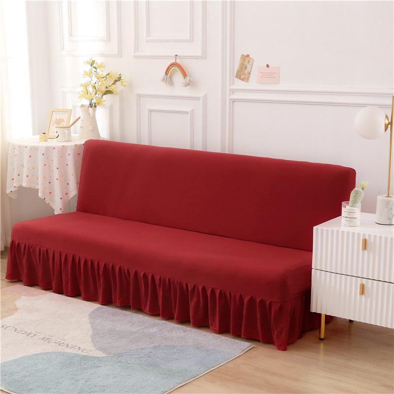 Solid Color Universal Sofa Bed Cover with Skirt - Modern, Simple, Armless Design