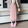 Women's 2025 Pink Wool High-Waist A-Line Midi Skirt for Autumn and Winter