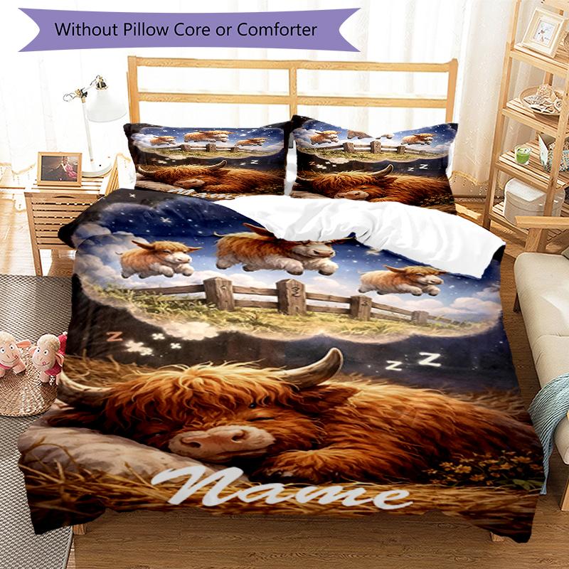 3pcs Custom Name Cow Bedding Set Duvet Cover Closure Includes 1 Duvet Cover & 2 Pillowcases, Soft and Comfortable for All Seasons.
